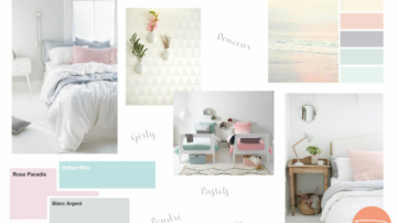 Planche d'inspiration d'une chambre double pour garçon et fille rose et bleu dans les teintes pastels