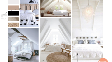Planche d'inspiration d'une chambre sous comble avec tête de lit en palettes