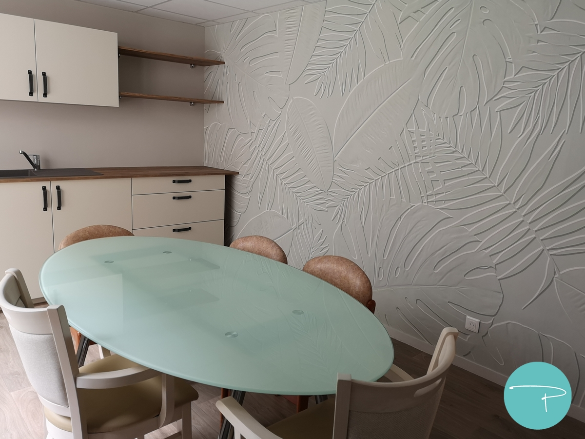 Choix de la polychromie de l'EHPAD - Cuisine papier peint effet 3D relief