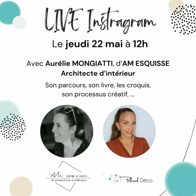 🌟 A VOS AGENDAS 🌟

Le jeudi 22 mai à 12h, j'interviewerai Aurélie Mongiatti d'@amesquisse durant un live Instagram. Nous parlerons de son parcours, son livre, les croquis, son processus créatif, etc... Et nous répondrons à vos questions.

Il y aura un replay mais le but du live étant que vous puissiez poser vos questions à Aurélie en direct 😉

📅 J'espère que vous serez au rendez-vous avec nous 📅

@amesquisse

#entreprendre #passiondeco #secretdeco #passiondecorationdinterieure #clientdeco #deco #decorationinterieure #interiordesign #decoration #entrepreneusescreatives